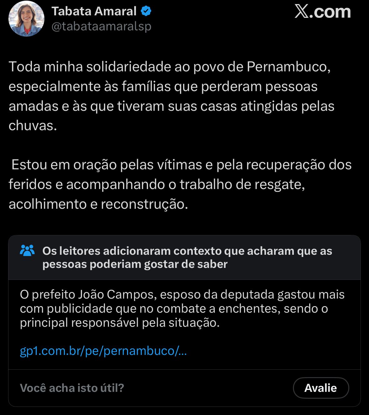 Falsa solidariedade de parlamentar esquerdista ao povo do Recife